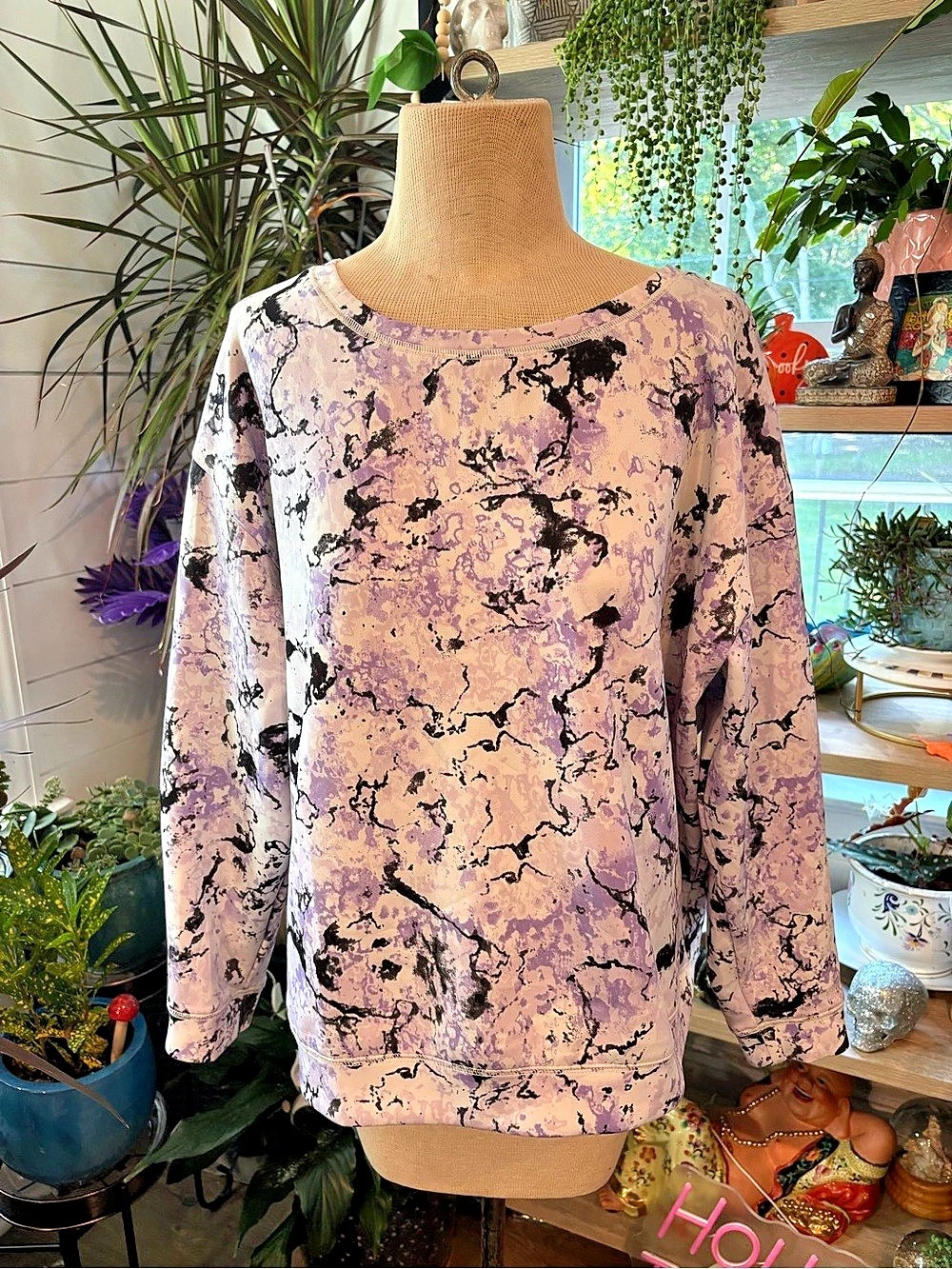 Juicy Couture Abstract Long Sleeve Top in Pink & Purple Size Large